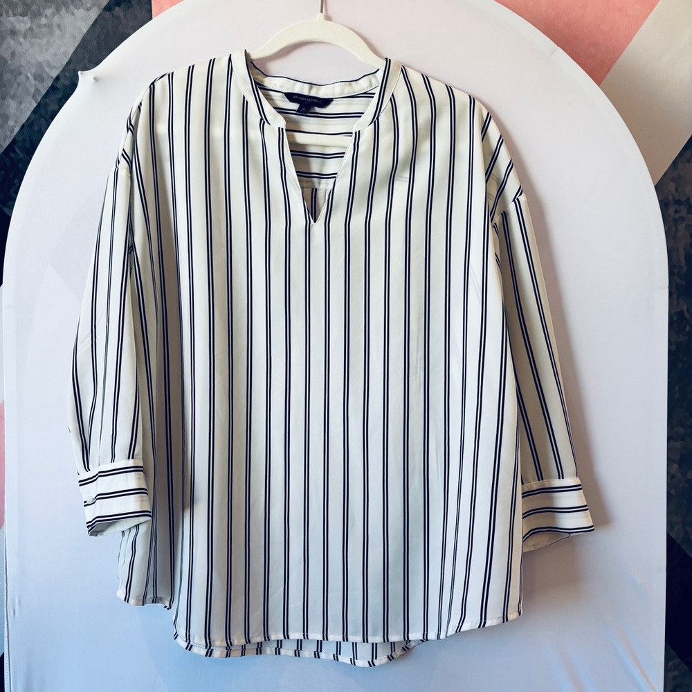 Banana Republic Navy and White Striped Blouse